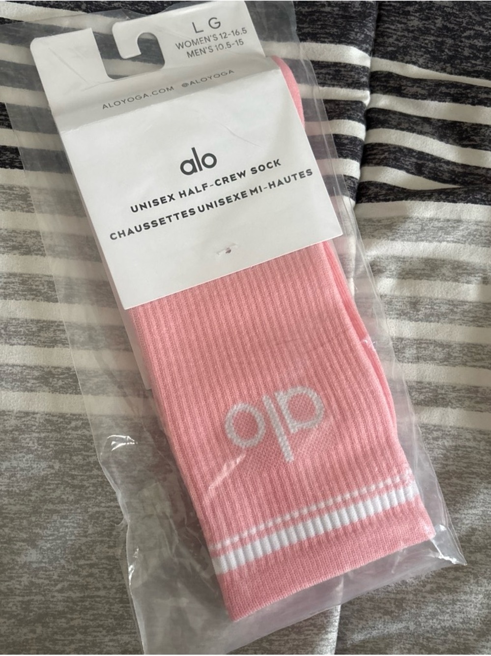 ALO Yoga Pink Ribbed Unisex Half-Crew Socks with White Logo